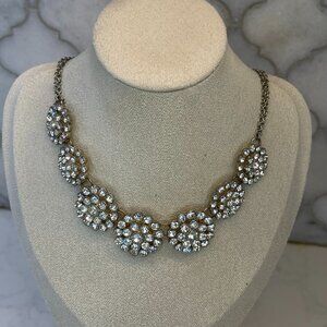 ✨ Vintage J.Crew Hammered Silver-Tone Crystal Medallion Statement Necklace ✨